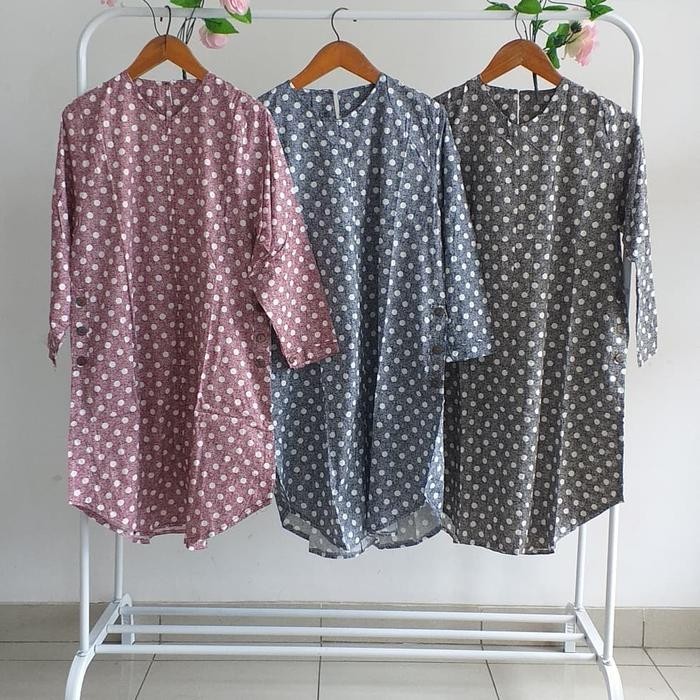 tunik panjang wanita long tunik polkadot terbaru atasan wanita