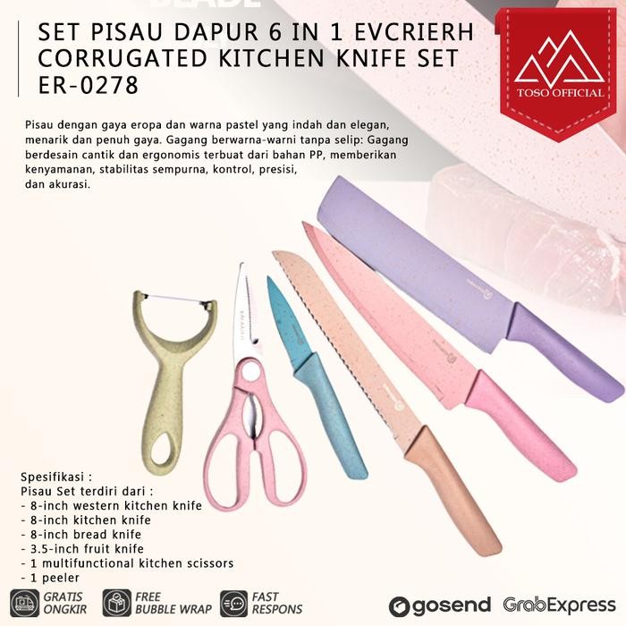 SET PISAU DAPUR 6 IN 1 EVCRIERH CORRUGATED KITCHEN KNIFE SET ER-0278