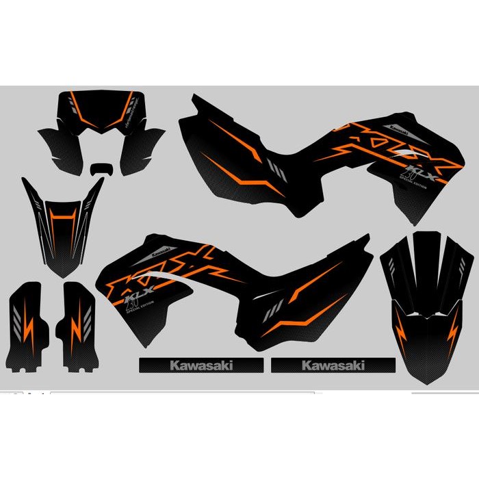 Decal Sticker Klx 230 Motif Hitam Lis Abu Emas