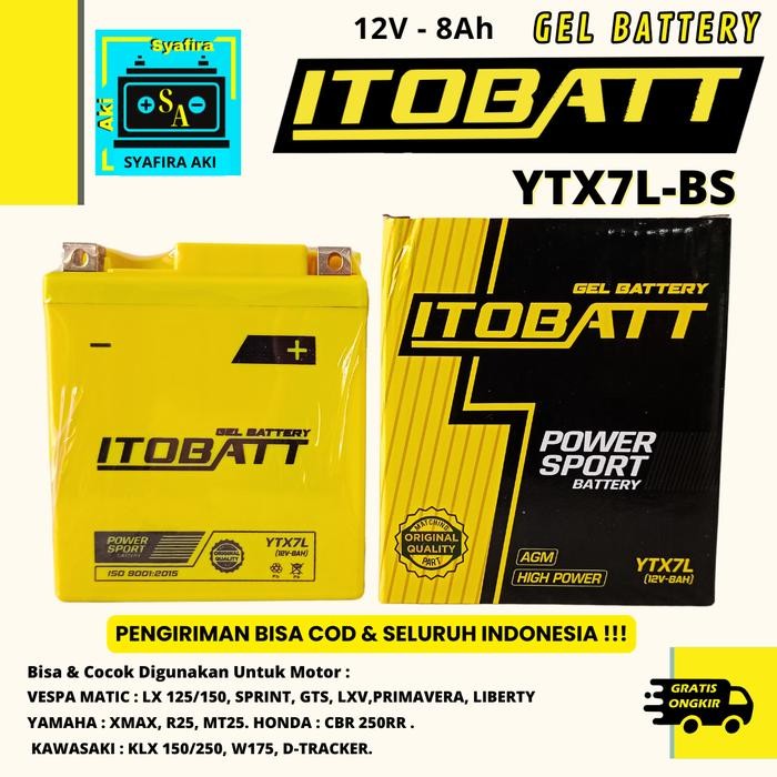 Aki Vespa Primavera ITOBATT GEL YTX7L-BS 12v 8Ah