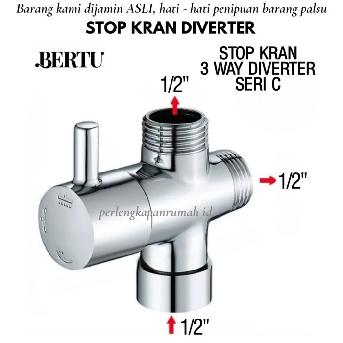 STOP KRAN 3 WAY DIVERTER NAPLE T NEPLE KRAN AIR SHOWER COLUMN 3/4 1/2