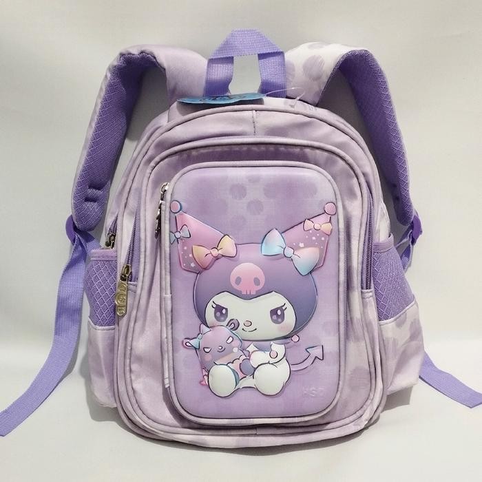 Tas Sekolah Anak Perempuan TK / Paud 12 Inch Motif Kuromi HSD 2in1 Tempat Pensil Ransel