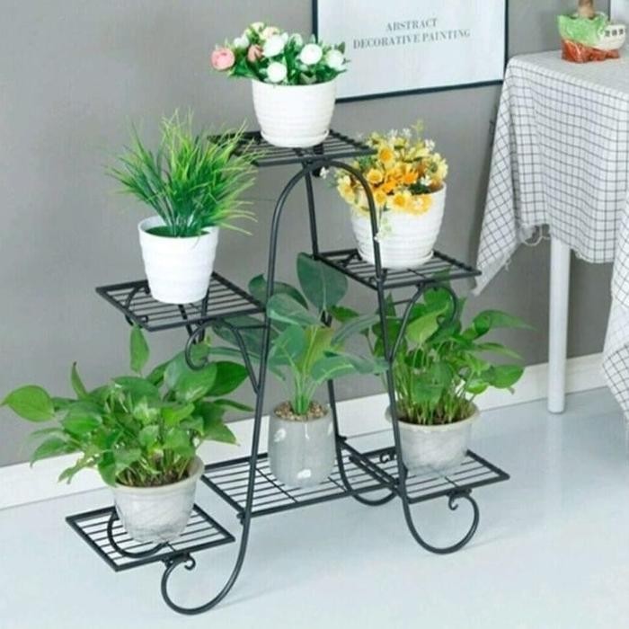 RAK BUNGA BESI MURAH / STANDING POT MURAH RAK SUSUN 6 PUTIH