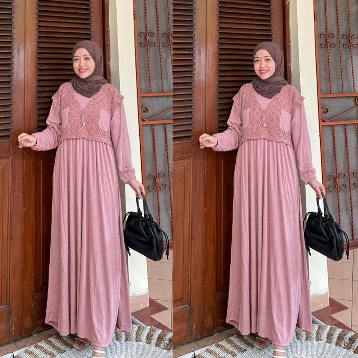 Raisya Knit Joley Cloth X Shireen Sungkar Dress Mewah Muslimah Gamis New Collection Baju Daily Motif