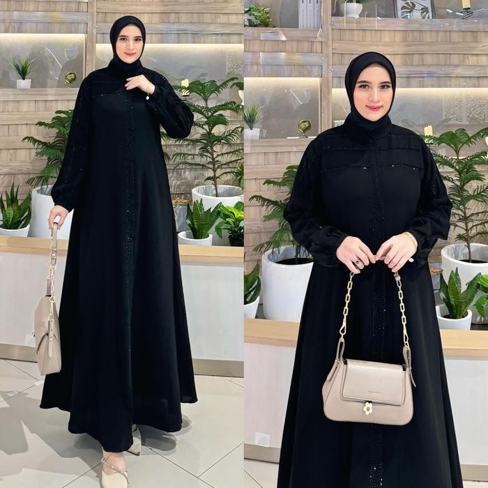 Galeri Sicantik - - Gamis Abaya Hitam Jetblack Full Payet Resleting Depan