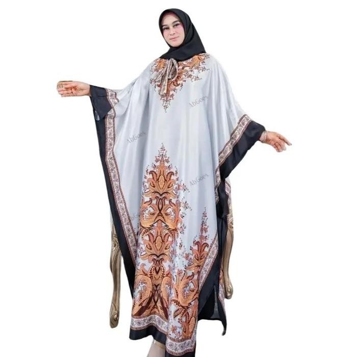 Kaftan Fashion Bkk Silk Import Gamis Silky Motif Muslim Nyaman Wanita Satin Mewah Dress Lebaran