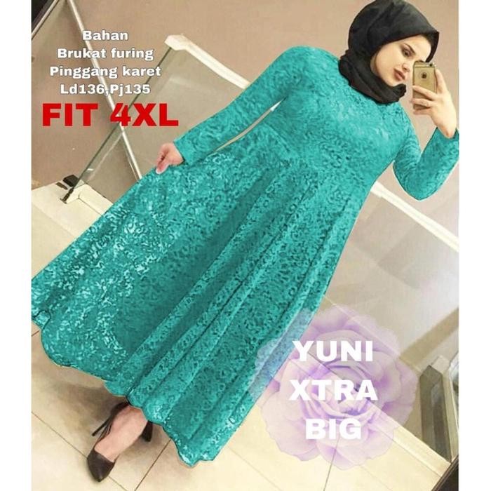 Gamis Yuni Dress Hijau Tosca Pesta Brukat Gliter Sml Xl Xxl Xxxl 4Xl