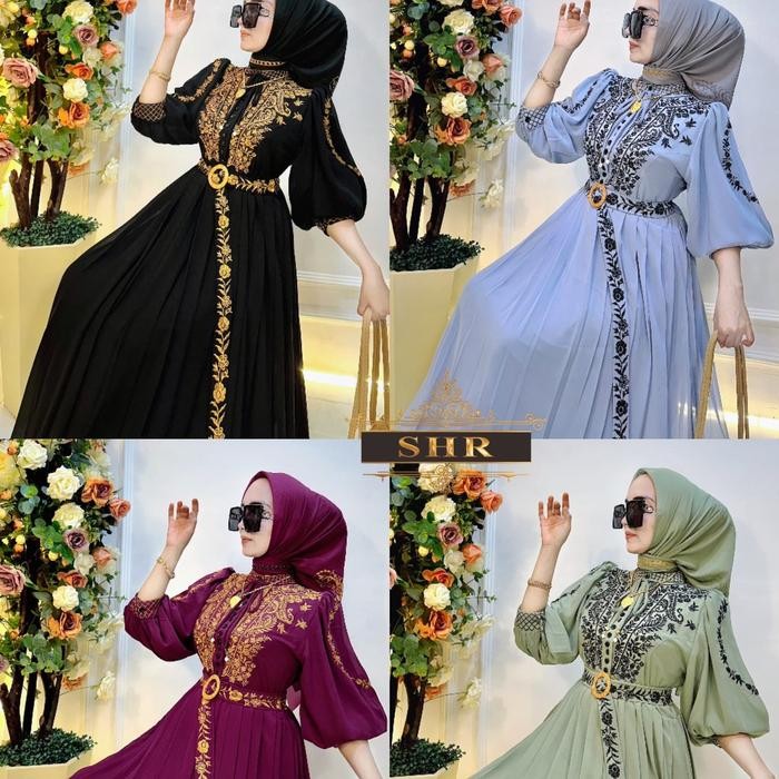 Shr New Maxi Dres Padi Ceruty Bordir Motif Print Ori Shr