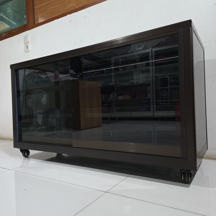 LS94 110X40X62 B LEMARI RAK SEPATU 3 SUSUN ALUMINIUM TEBAL COKLAT KACA HITAM 5 MM PINTU GESER
