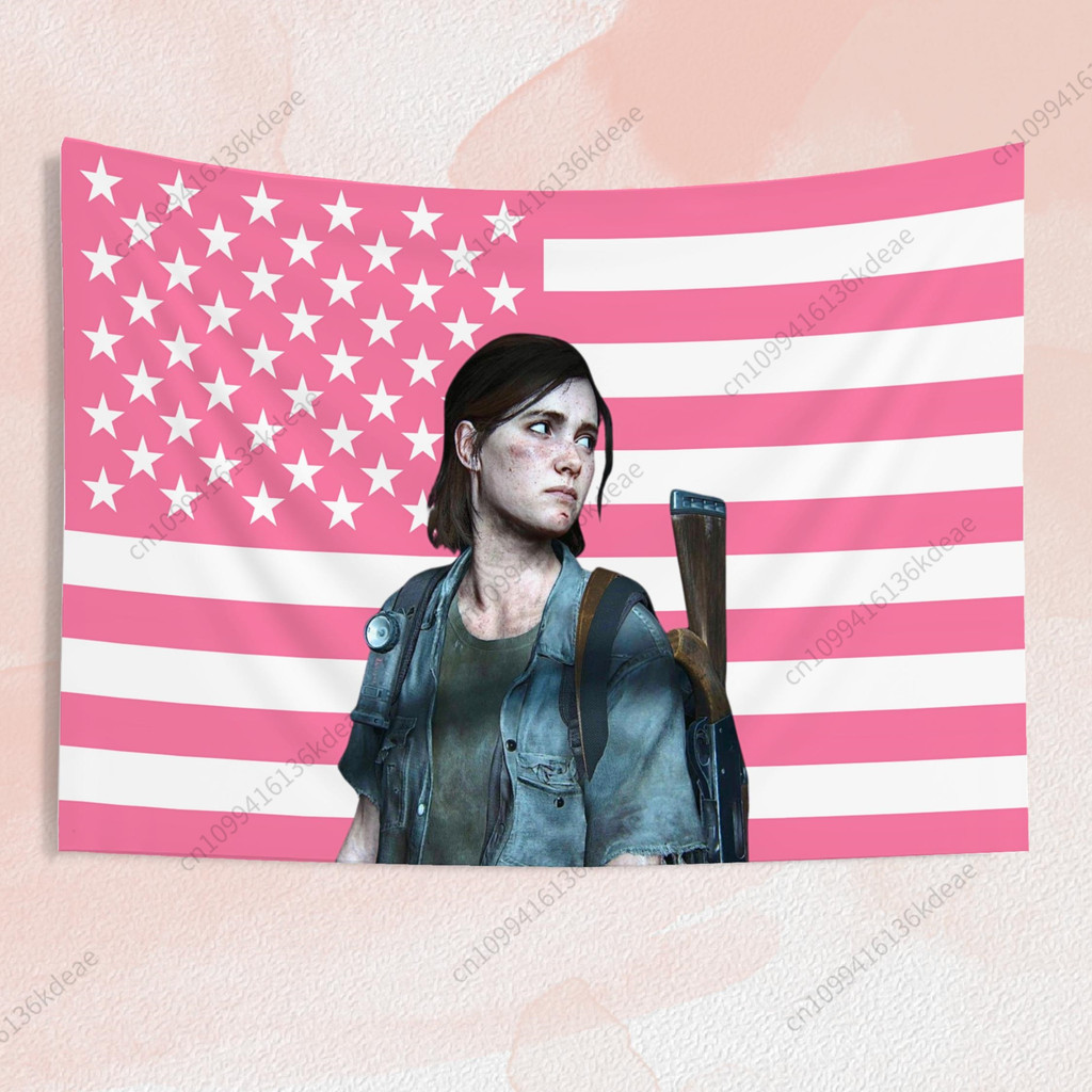 Anime Tapestry E-Ellie Pink American Flags The Last Of Us Art Wall Hanging Tapestries Decor Banner