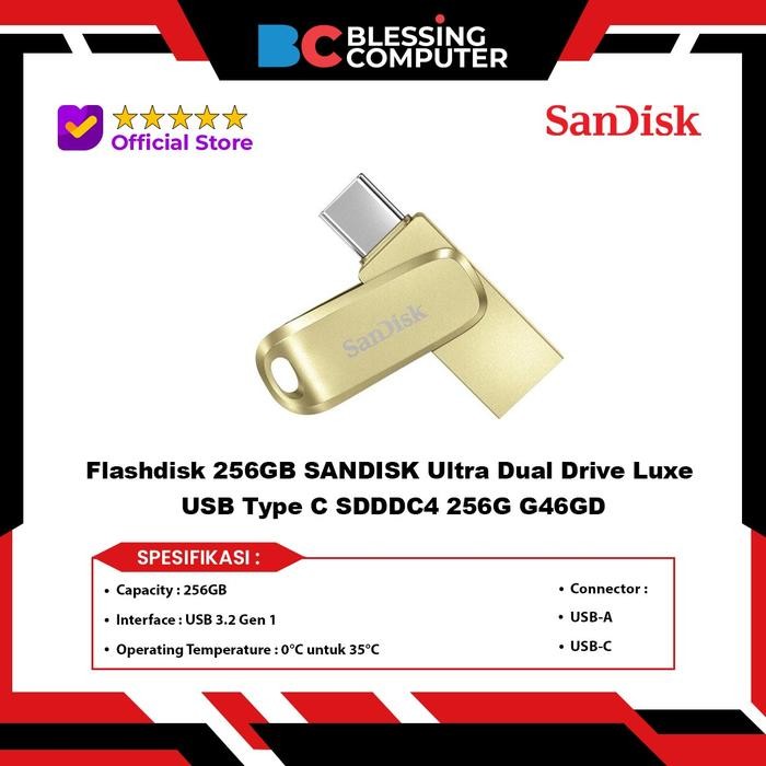 Flashdisk 256GB SANDISK Ultra Dual Drive Luxe USB Type C SDDDC4 256G G46GD