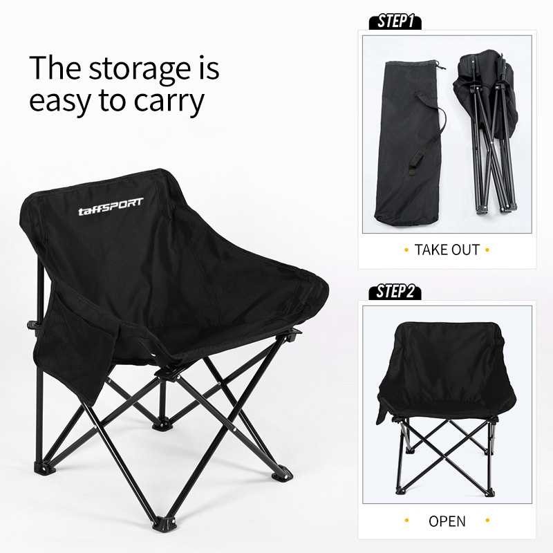 Kursi Lipat Outdoor Camping Foldable Chair with Pocket Warna Hitam Ukuran 59 x 45 x 68 cm