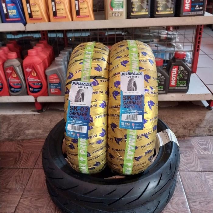 BAN MOTOR VESPA MATIC RING 12 PRIMAX SK03 110/70-12 & 120/70-12 TUBELES MODEL PIRELLI VESPA