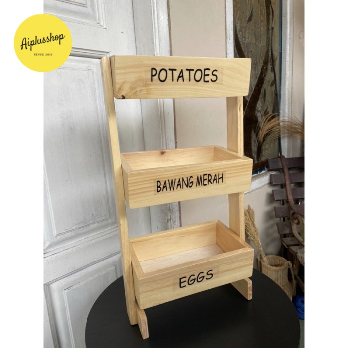 ,,,,,,,] Rak 3 Susun Kayu Bawang/Bumbu/Telur