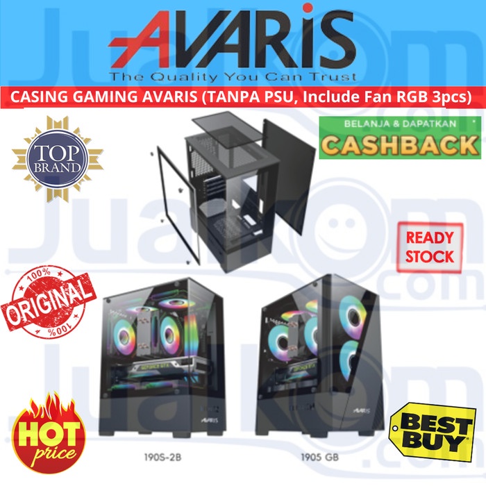 TERMURAH - Casing PC Gaming Case AVARIS Free 3 Fan RGB