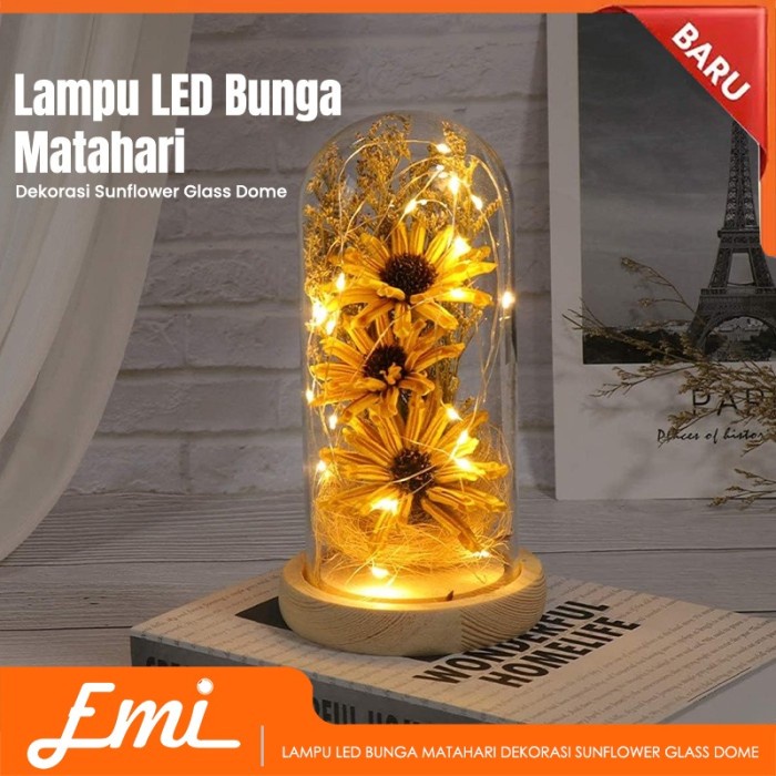 SALE Lampu Hias String LED Bunga Matahari Sunflower Glass Dome Dekorasi Rumah