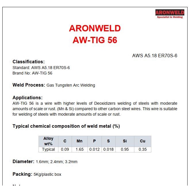 KAWAT LAS BESI T 56 AWS ER70S-6 3.2MM ARONWELD