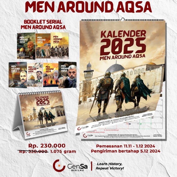 

KALENDER SERIAL MEN AROUND AQSA KALENDER MEJA & DINDING 2025 GENSA BERILMU ORIGINAL
