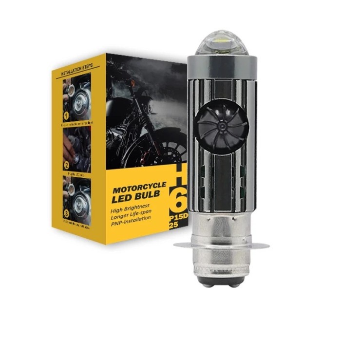 Isun Lampu Led Utama Motor H6 Laser Gun P15D-25 Kipas Demon Rgb 9-80V
