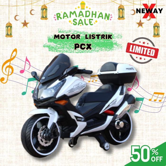 Mainan Motor Listrik Anak PCX Roda Plastik Led Lampu Dinamo Toys Aki No Remote Control