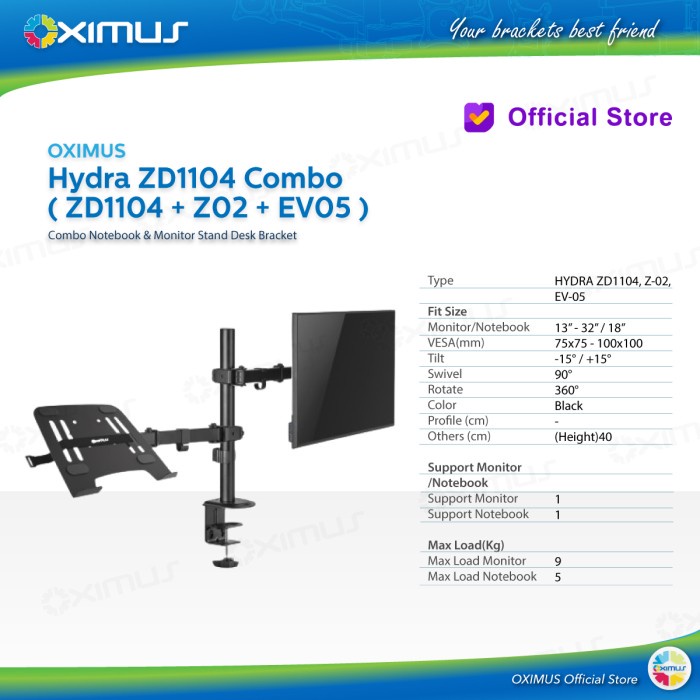 Bracket Laptop Notebook Monitor Combo Oximus ZD1104 Dual Combo