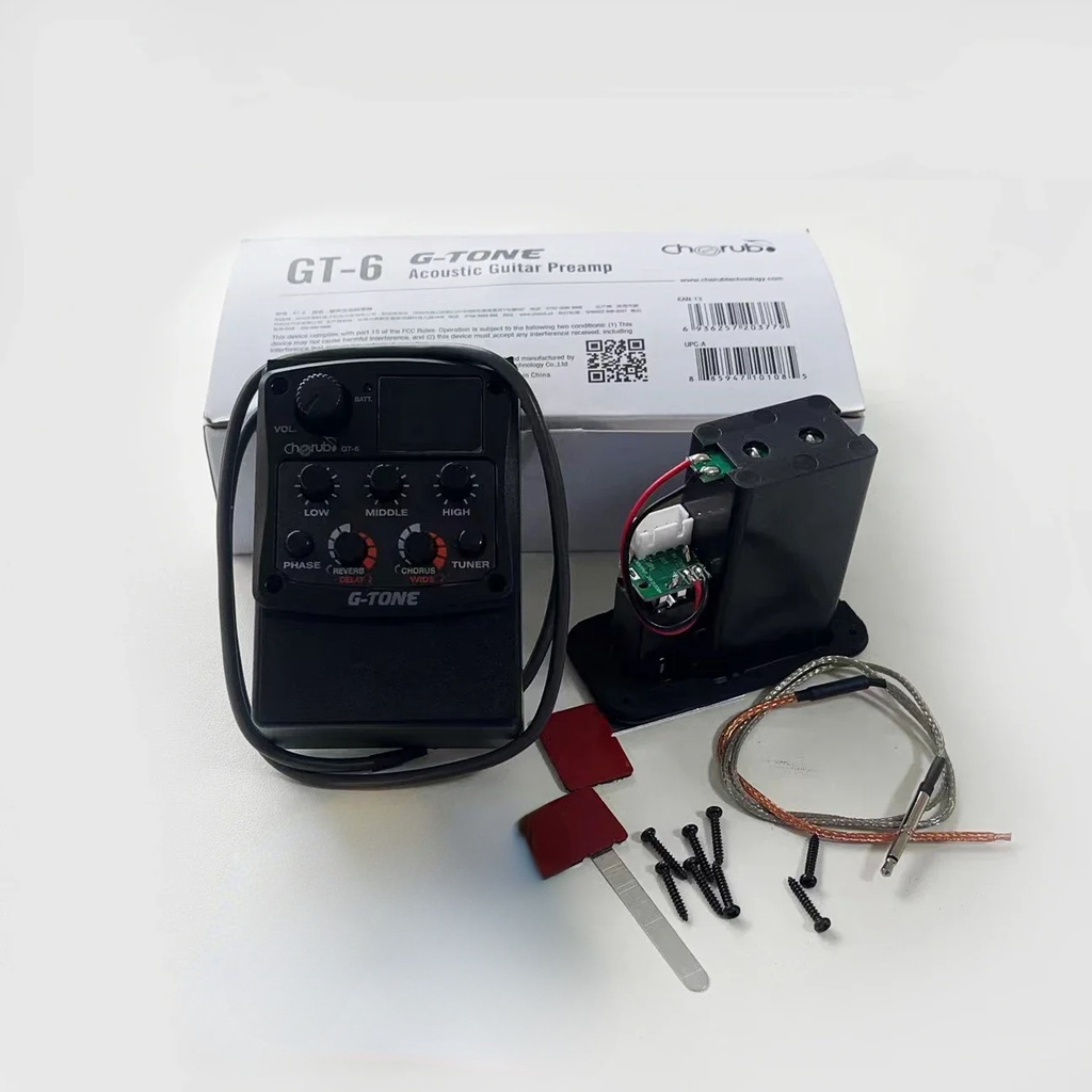 HAL Cherub G-Tone Series Acoustic Guitar Preamp GT-6 Piezo Pickup 3-Band EQ Equalizer LED Tuner Blac