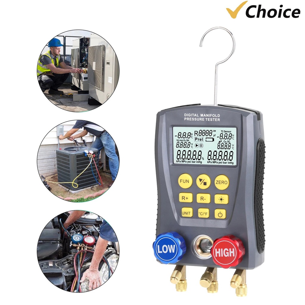 ALLEN Pressure Gauge Refrigeration Digital Vacuum Manifold Tester Meter HVAC Temperature Digital Man