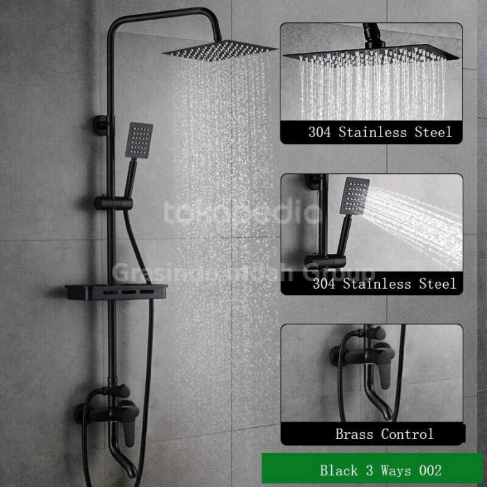 Paloma - Shower Coloumn Black 3In1 Kotak / Rainfall Shower Set / Shower Tiang