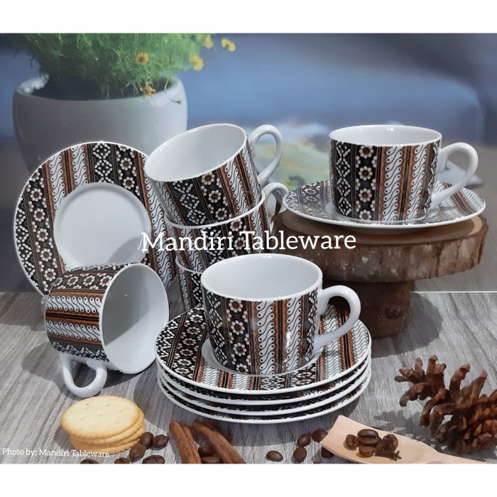 CANGKIR KERAMIK MOTIF BATIK MONDOKAN COFFEE SET / TEA SET - SIERA