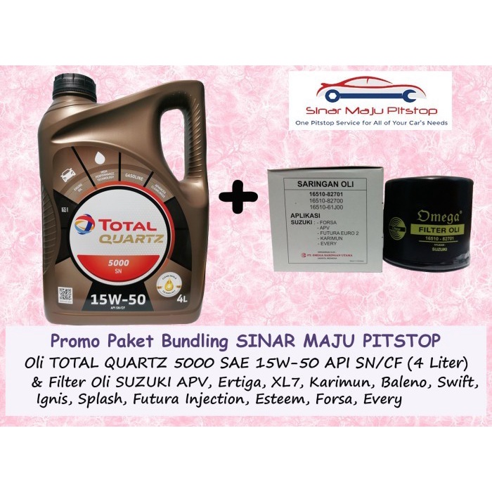 Paket Oli Total Quartz 15W-50 & Filter Suzuki Karimun & Baleno & Swift