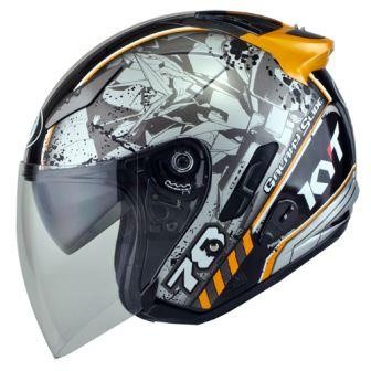 Helm Kyt Galaxy Slide Motif White Yellow Half Face Visor