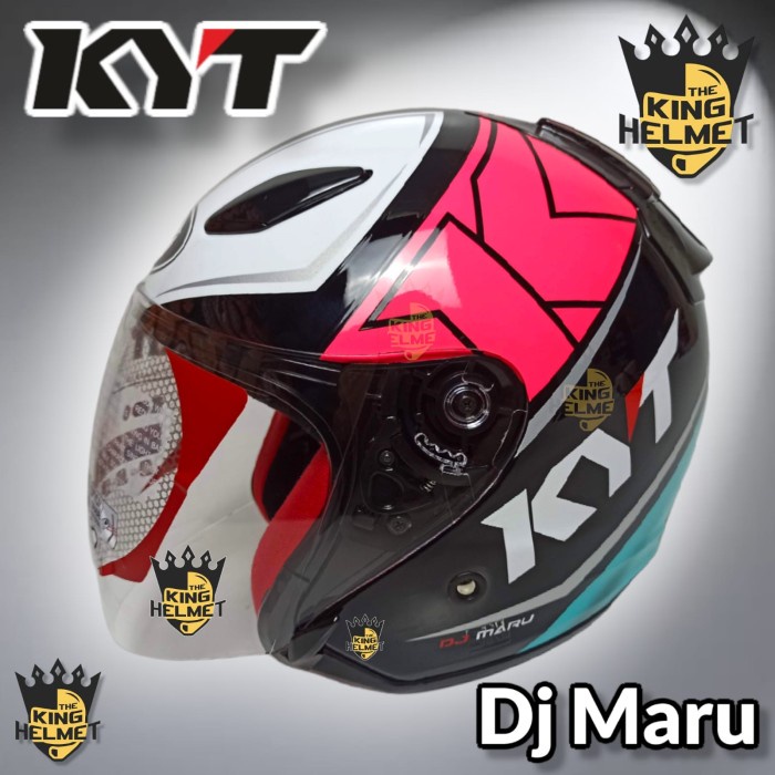 Helm Kyt Dj Maru Motif #17 Black Fuxia Fluo Single Visor Half Face