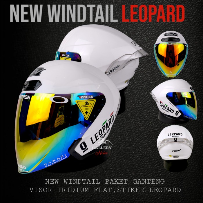 Rsv New Windtail White Paket Ganteng Leopard Helm Half Face