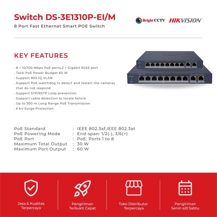 Promo Terbatas Ds-3E1310P-Ei/M Switch Poe 8 Port Hikvision Aman