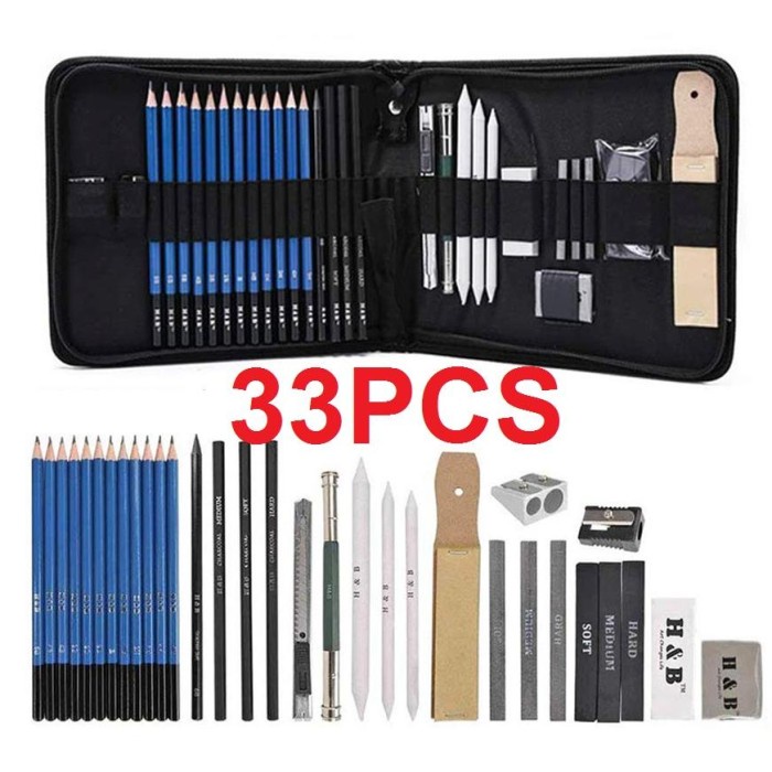 

TERMURAH 33PCS/Set Sketch Pensil Pisau Penghapus dan Pensil Gambar untuk Keperluan Sekolah Pencil