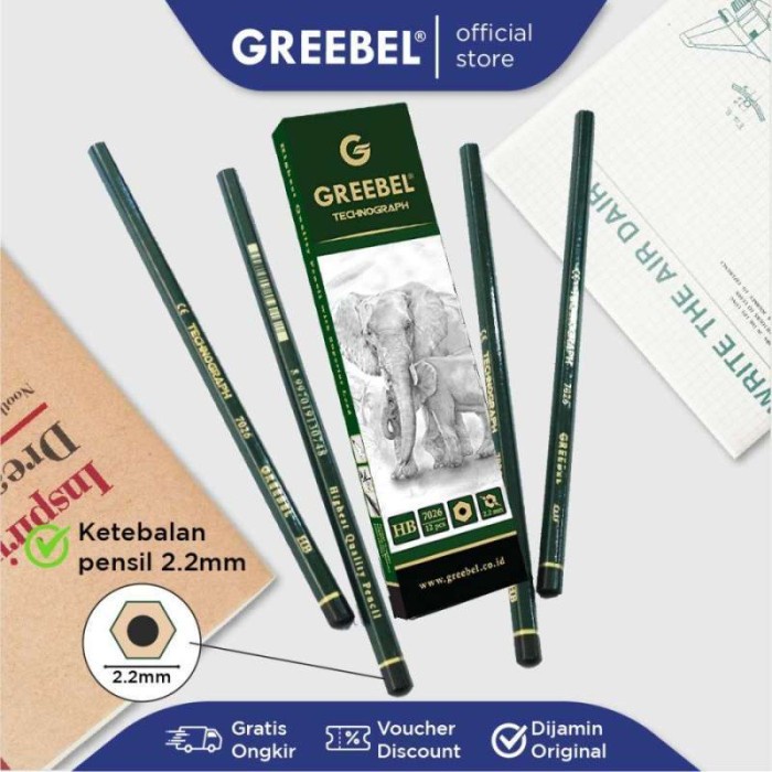 

BERKUALITAS GREEBEL Pensil Pencil Kayu/ Graphite/Grafit 7026 HB TRIANGULAR tdk beracun utk ujian
