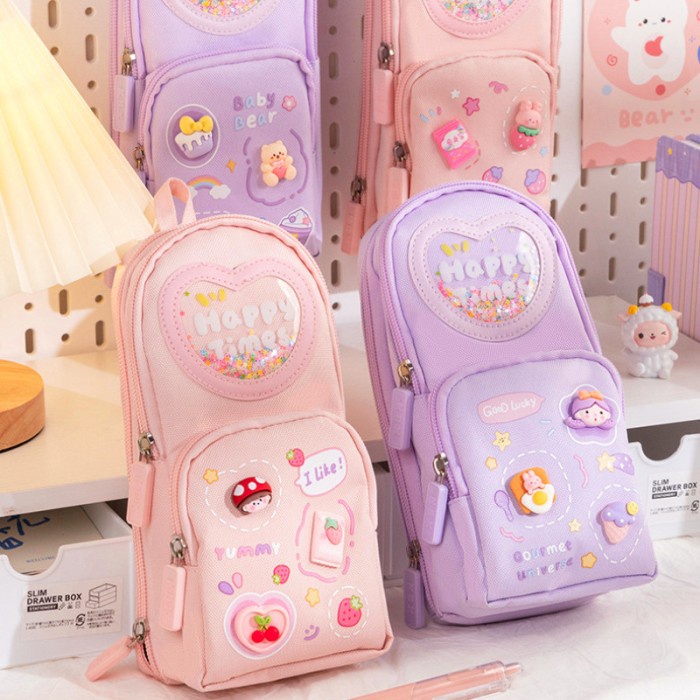 

TERBATAS NEW Tempat pensil kotak 3D Anak perempuan Lucu Besar/ Kotak pensil kanvas 6 ruang/Kotak