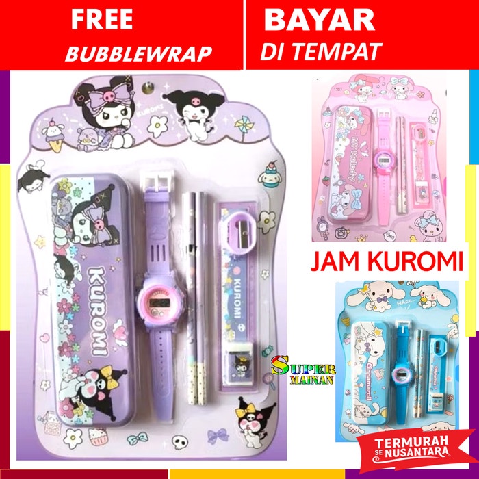 

LIMITED EDITION Jam Tangan Kuromi Anak Perempuan Cewek Free Tempat Kotak Pensil Kuromi Sanrio Melody