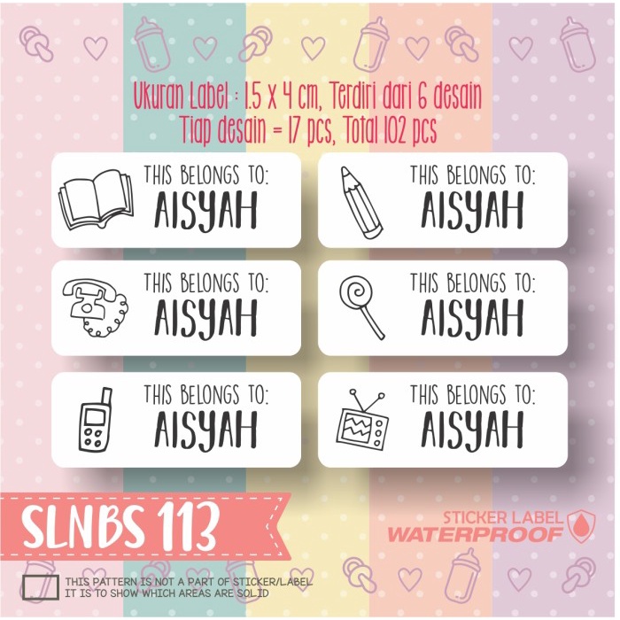 

TERMURAH stiker label nama anak pensil buku tas sepatu sekolah SLNBS-113