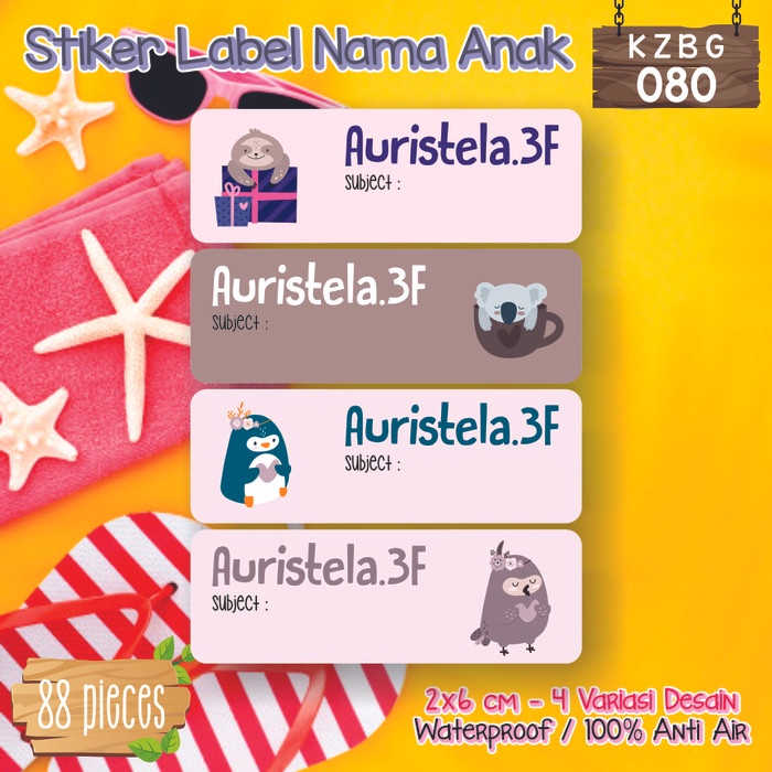 

PROMO SPECIAL stiker label nama anak waterproof pensil sepatu sekolah botol KZBG-080