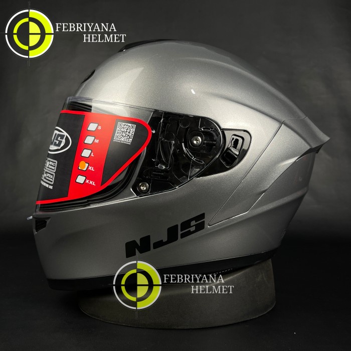 Helm Njs Zx1 Solid Silver Steel Full Face Njs Zx-1