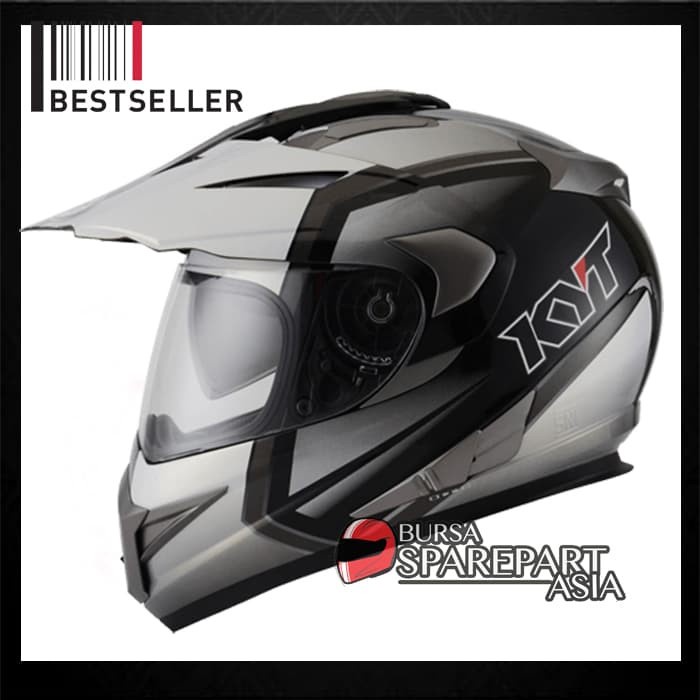 Helm Kyt Enduro Supermoto White Black Full Face Cross Motif #1