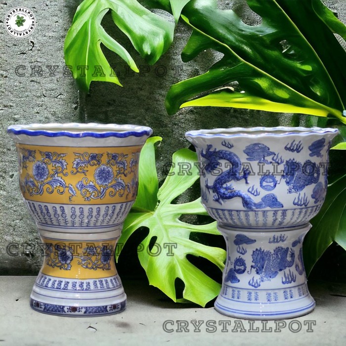 POT BUNGA TANAMAN TINGGI KERAMIK KAKI D40 T50 GLOSSY - 1 SET KERAMIK KAKI BESAR