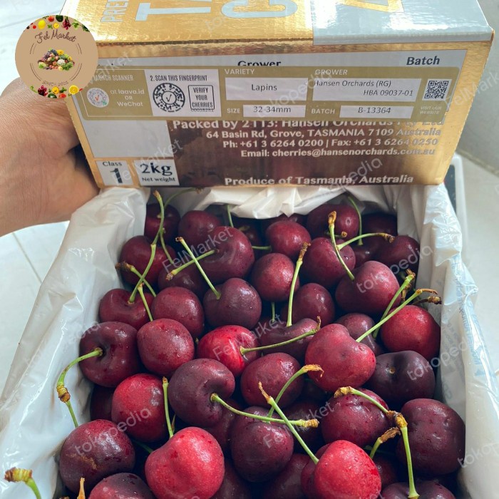 

Cherry Tasmanian 43 South Size 32-34 Manis & Fresh Buah Cherry Super