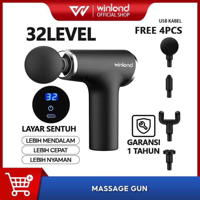 Winland Massage Gun MG01 Alat Pijat 4 in 1 Hitam Nirkabel