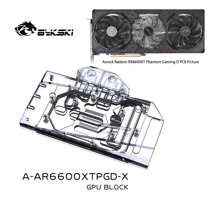 QCOOL A-AR6600XTPGD-X GPU Block for Asrock Radeon RX6600XT Phantom Gaming D Video Card Water Cooled 
