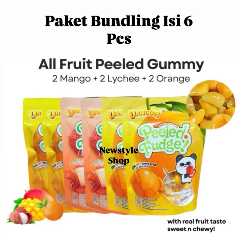 

Halal Lianggui Bundle 6In1 All Fruit Peeled Gummy Permen Buah Permen Permen Mangga Permen Leci