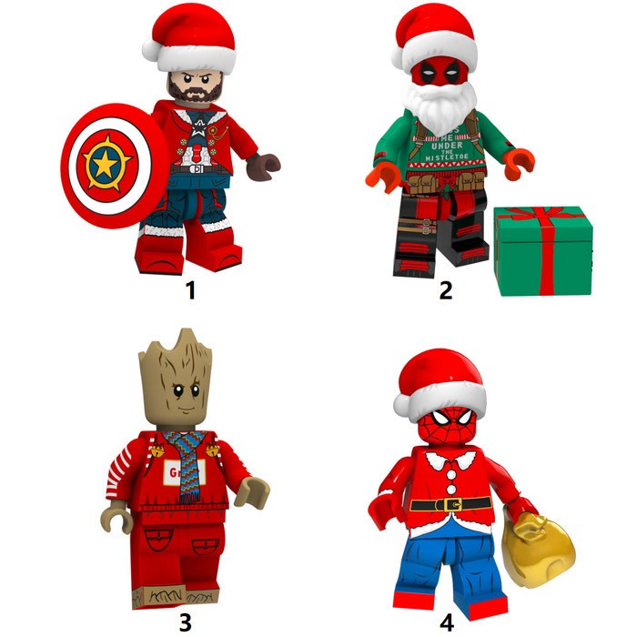 Captain America Deadpool Groot Spiderman Santa Xmas Action Mini Figure s