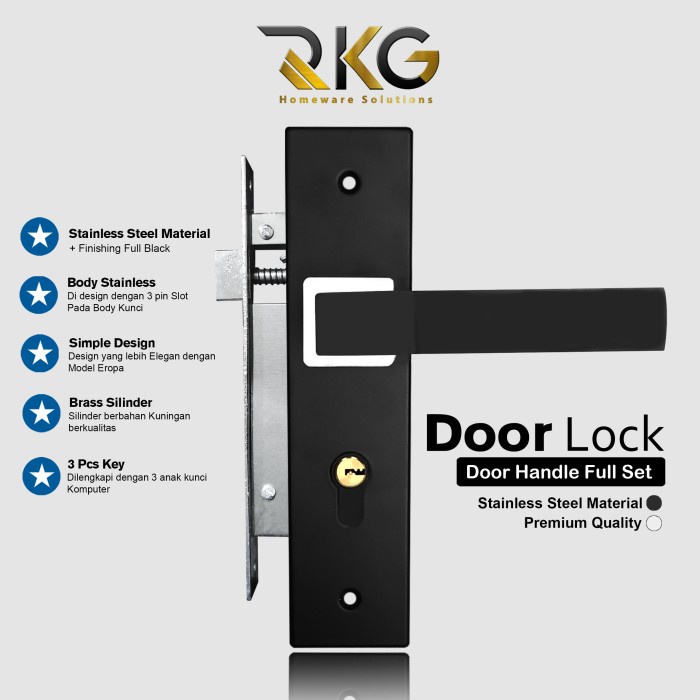 RKG Set Kunci Pintu Tanggung KOTAK LENGKUNG HITAM / Set Gagang Pintu