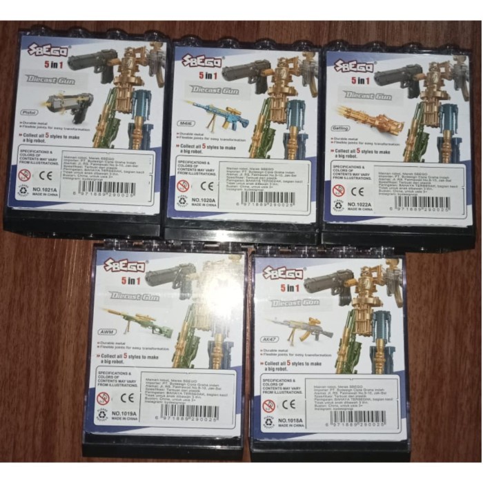 Mainan Robot Sbego Diecast Gun Pistol M416 Gatling Awm Ak47 Transformer